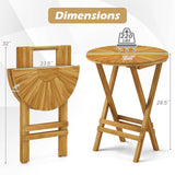 Mesa auxiliar plegable de teca para patio, mesa auxiliar redonda con tablero de listones y estructura en forma de X