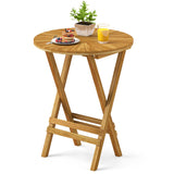 Mesa auxiliar plegable de teca para patio, mesa auxiliar redonda con tablero de listones y estructura en forma de X