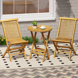 Mesa auxiliar plegable de teca para patio, mesa auxiliar redonda con tablero de listones y estructura en forma de X