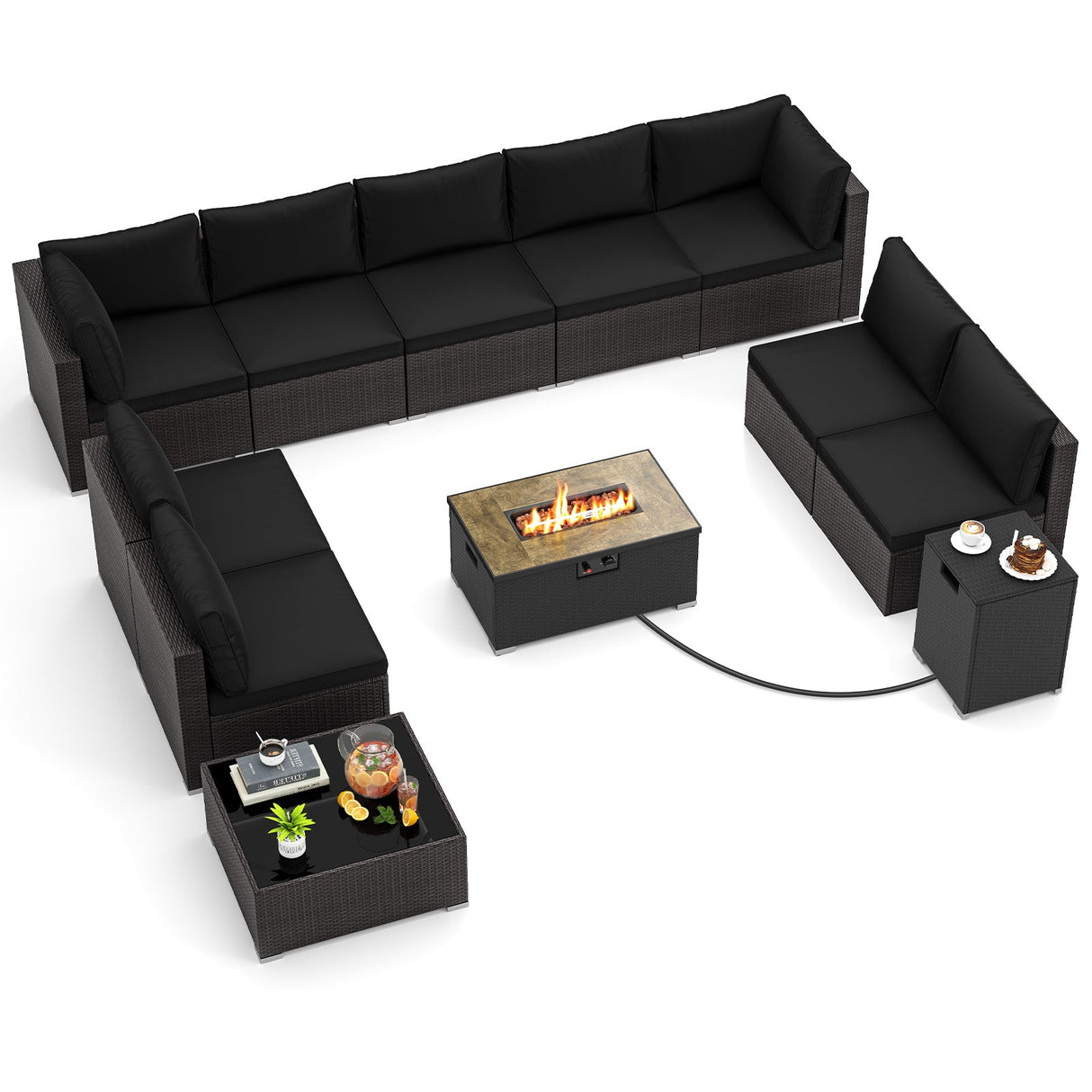 Juego de muebles de exterior de 12 piezas con mesa de brasero de 32 pulgadas y cubierta para tanque de propano