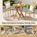 Patio Teak Wood Dining Table with Slatted Tabletop and Sturdy X-Shaped Frame