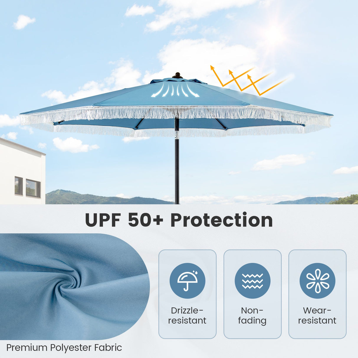 Sombrilla de patio de 2.74 m con toldo protector solar para jardín, piscina o patio