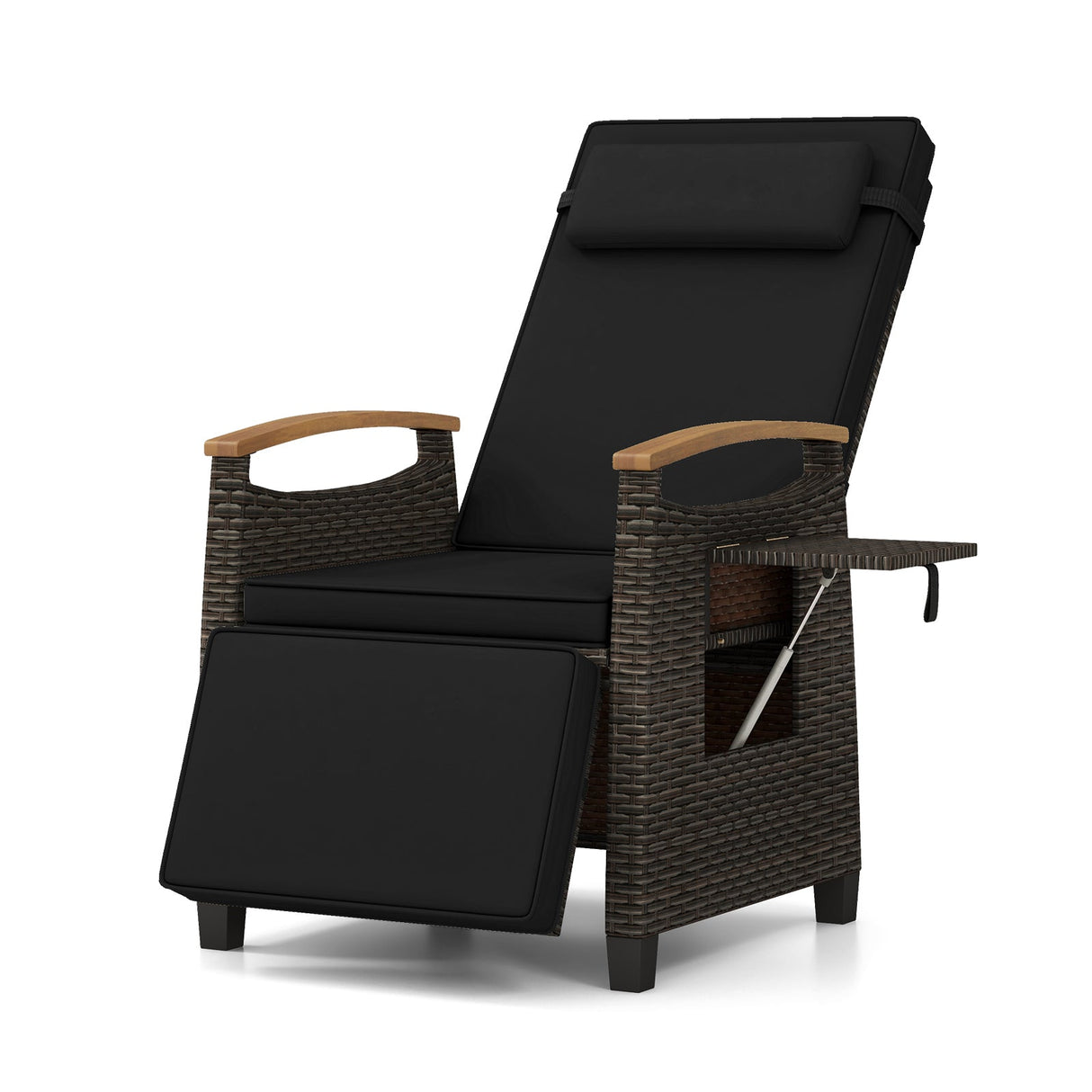 Sillón reclinable de mimbre para patio con respaldo y reposapiés ajustables