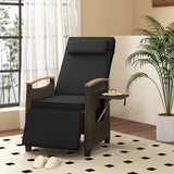 Sillón reclinable de mimbre para patio con respaldo y reposapiés ajustables