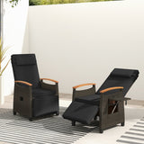 Sillón reclinable de mimbre para patio con respaldo y reposapiés ajustables