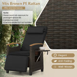 Sillón reclinable de mimbre para patio con respaldo y reposapiés ajustables