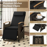 Sillón reclinable de mimbre para patio con respaldo y reposapiés ajustables