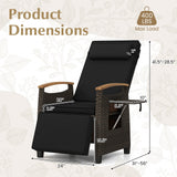 Sillón reclinable de mimbre para patio con respaldo y reposapiés ajustables