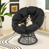 Sillón Papasan de Mimbre de PE con Cojín Grueso y Extraíble - Negro