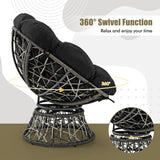 Sillón Papasan de Mimbre de PE con Cojín Grueso y Extraíble - Negro