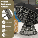 Sillón Papasan de Mimbre de PE con Cojín Grueso y Extraíble - Negro