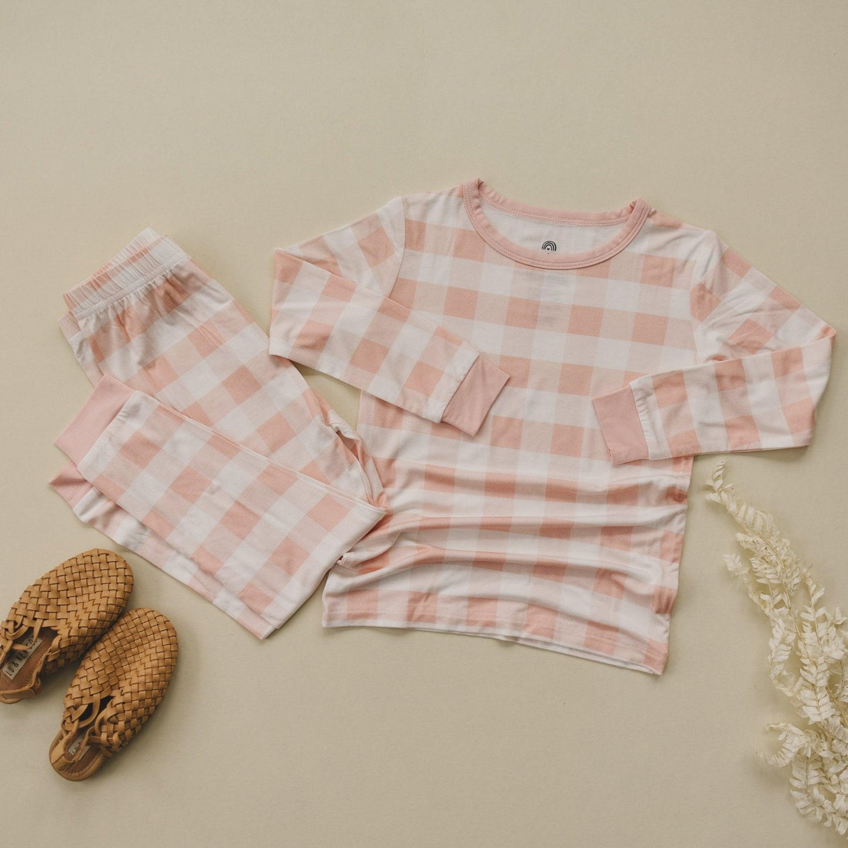 Pijama de bambú de 2 piezas a cuadros vichy rosa