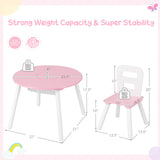 Mesa y Sillas de Madera para Niños con Almacenamiento Central de Malla para Merienda y Deberes - Rosa
