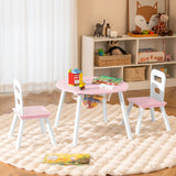 Mesa y Sillas de Madera para Niños con Almacenamiento Central de Malla para Merienda y Deberes - Rosa