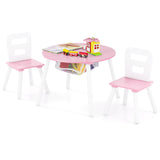 Mesa y Sillas de Madera para Niños con Almacenamiento Central de Malla para Merienda y Deberes - Rosa