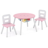 Mesa y Sillas de Madera para Niños con Almacenamiento Central de Malla para Merienda y Deberes - Rosa