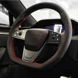 TESERY Touch Horn Plaid Round Steering Wheel Replacement for Tesla Model S / X 2021-2023