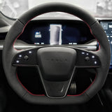 TESERY Touch Horn Plaid Round Steering Wheel Replacement for Tesla Model S / X 2021-2023