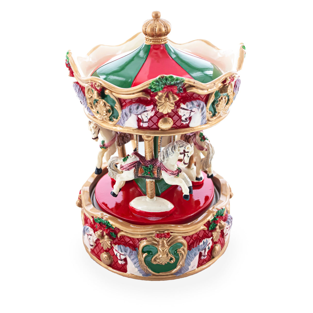 Musical Christmas Figurine with Spinning Carousel Horses