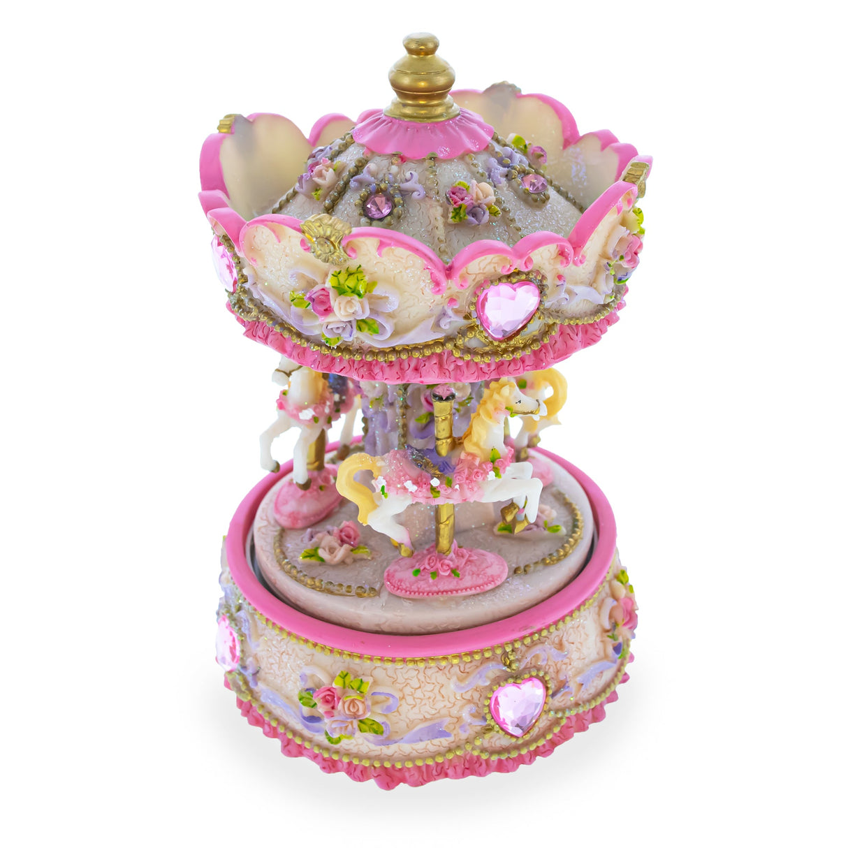 Floral Three Horses Carousel Spinning Musical Figurine