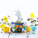 Spring Easter Egg Painting Rabbits Music Box Snow Globe 6 Inches Tall