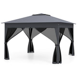 Cenador plegable de 11 x 11 pies con mosquitero y techo doble - Gris
