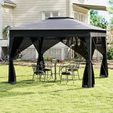 Cenador plegable de 11 x 11 pies con mosquitero y techo doble - Gris