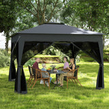 Cenador plegable de 11 x 11 pies con mosquitero y techo doble - Gris