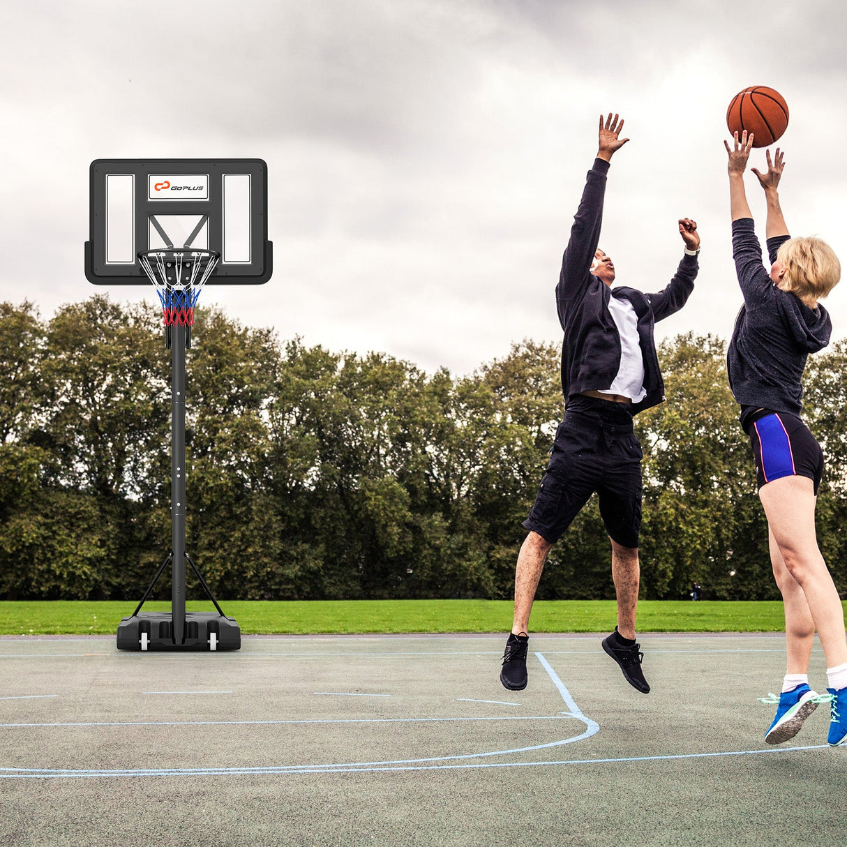 Canasta de baloncesto portátil con altura ajustable de 4.6 a 10 pies y 10 niveles
