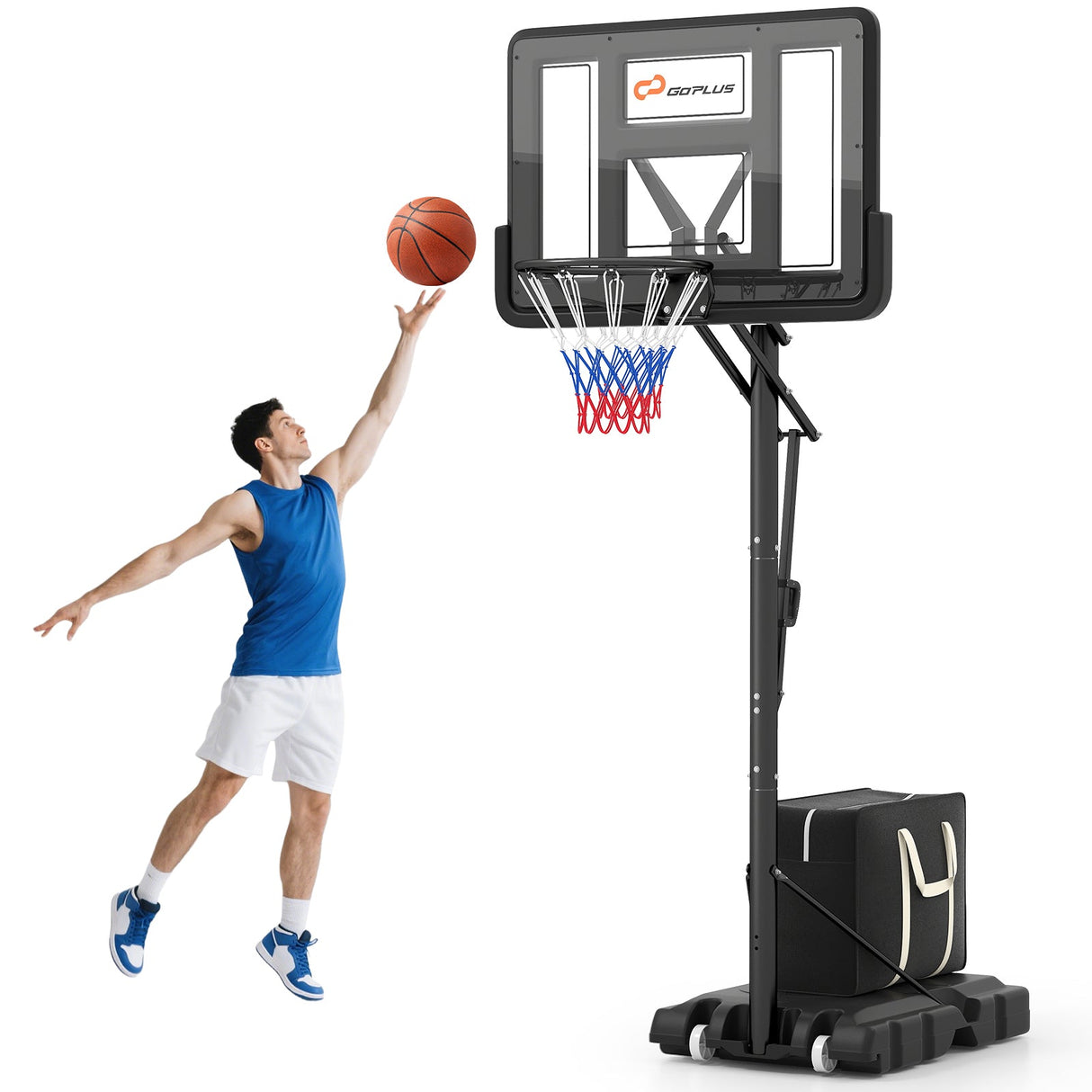 Canasta de baloncesto portátil con altura ajustable de 4.6 a 10 pies y 10 niveles