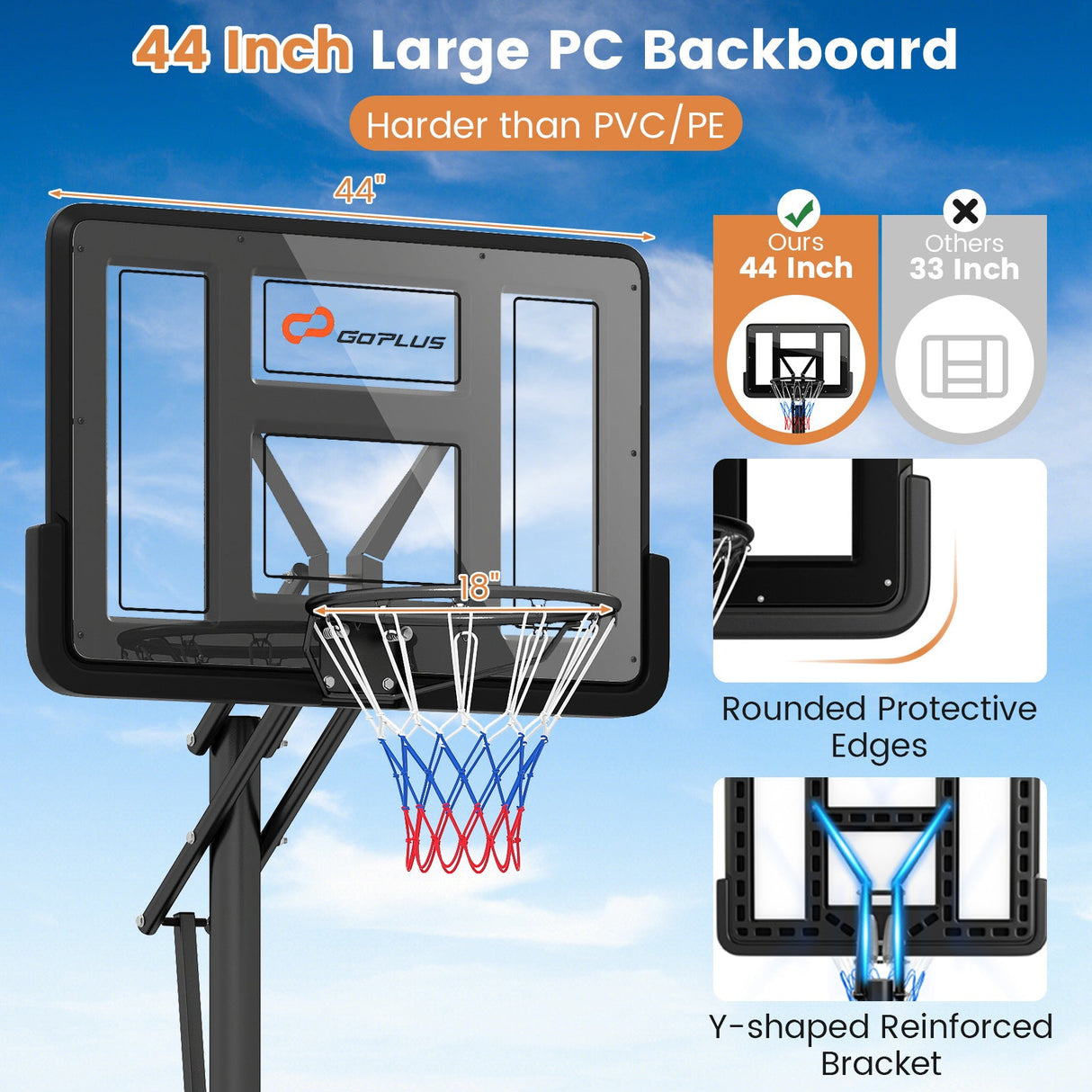 Canasta de baloncesto portátil con altura ajustable de 4.6 a 10 pies y 10 niveles