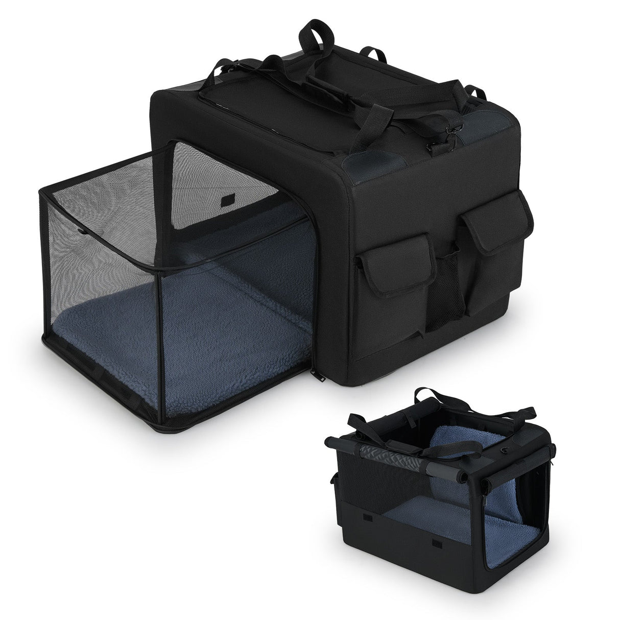 Bolsa de Transporte Plegable Portátil para Mascotas con 2 Aberturas y Cojín Cómodo