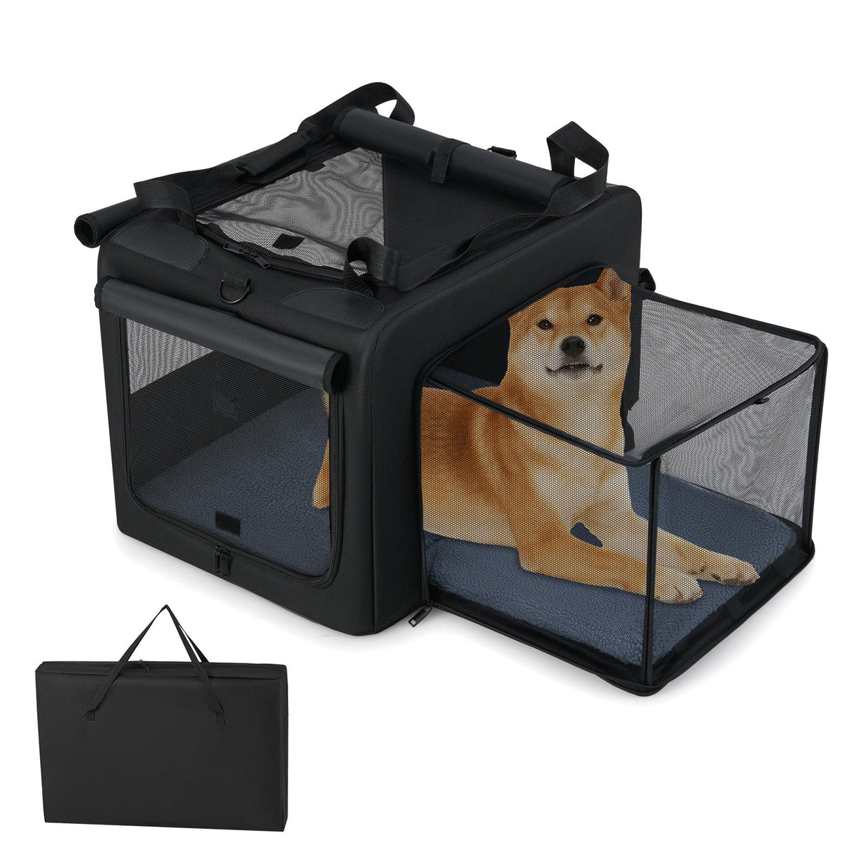 Bolsa de Transporte Plegable Portátil para Mascotas con 2 Aberturas y Cojín Cómodo