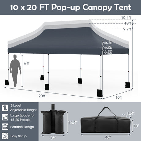 Carpa plegable tipo cenador de 10 x 20 pies para exteriores con bolsa de transporte - Azul