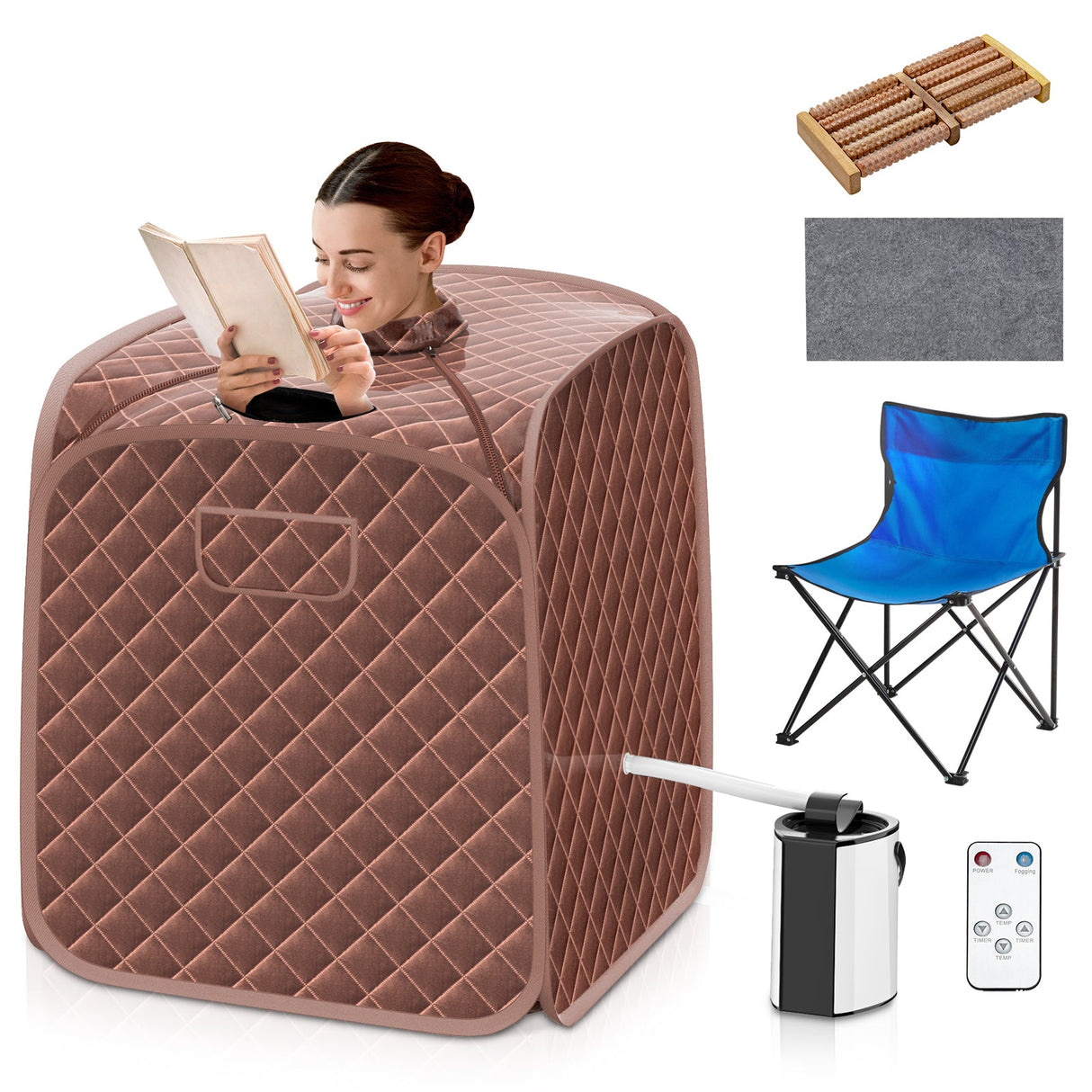 Sauna de vapor personal portátil con silla de vapor - Café