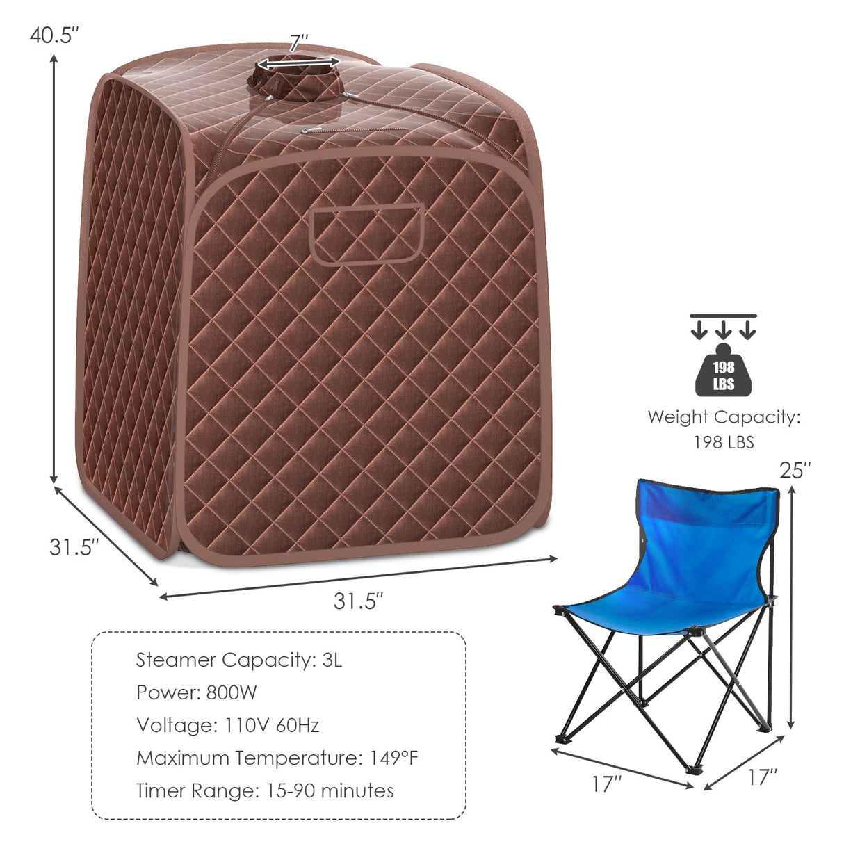 Sauna de vapor personal portátil con silla de vapor - Café