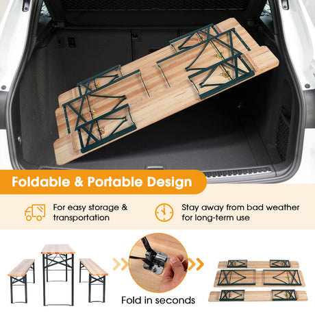 Juego de Banco y Mesa de Picnic Plegable de Madera de 3 Piezas