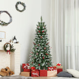 Árbol de Navidad artificial preiluminado tipo lápiz con piñas y bayas rojas