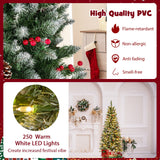 Árbol de Navidad artificial preiluminado tipo lápiz con piñas y bayas rojas