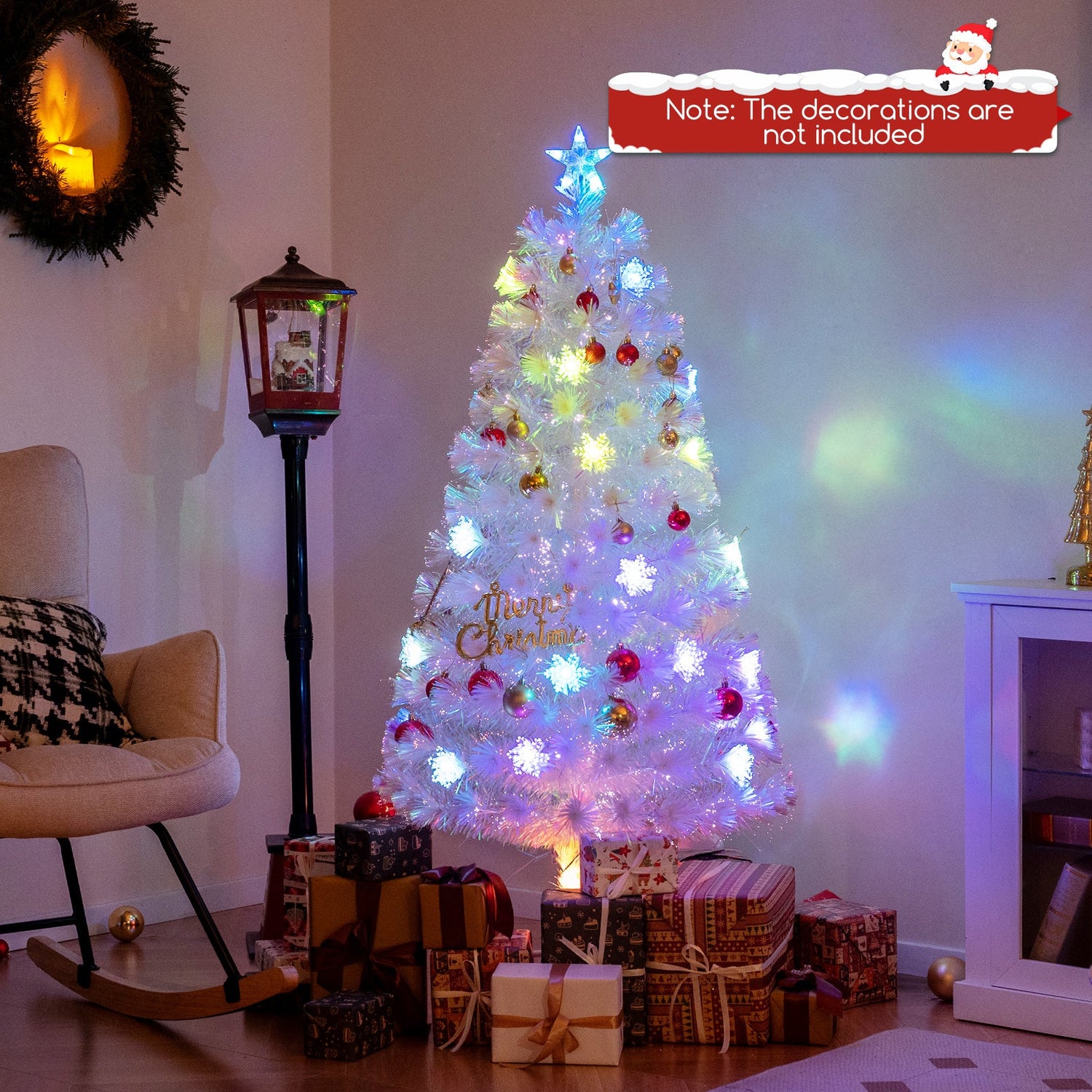 Árbol de Navidad Artificial Blanco Prelit de 5/6/7 pies con Hojas Iridiscentes