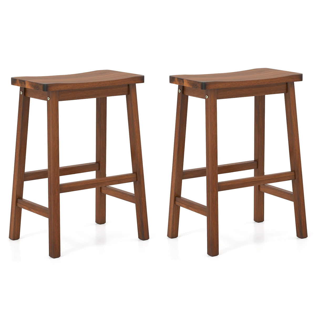 Juego de 2 taburetes de altura de mostrador con asiento cóncavo y reposapiés - Nogal