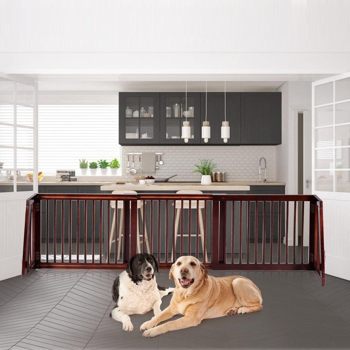 Valla de madera de 3 paneles ajustable, plegable y autosoportable
