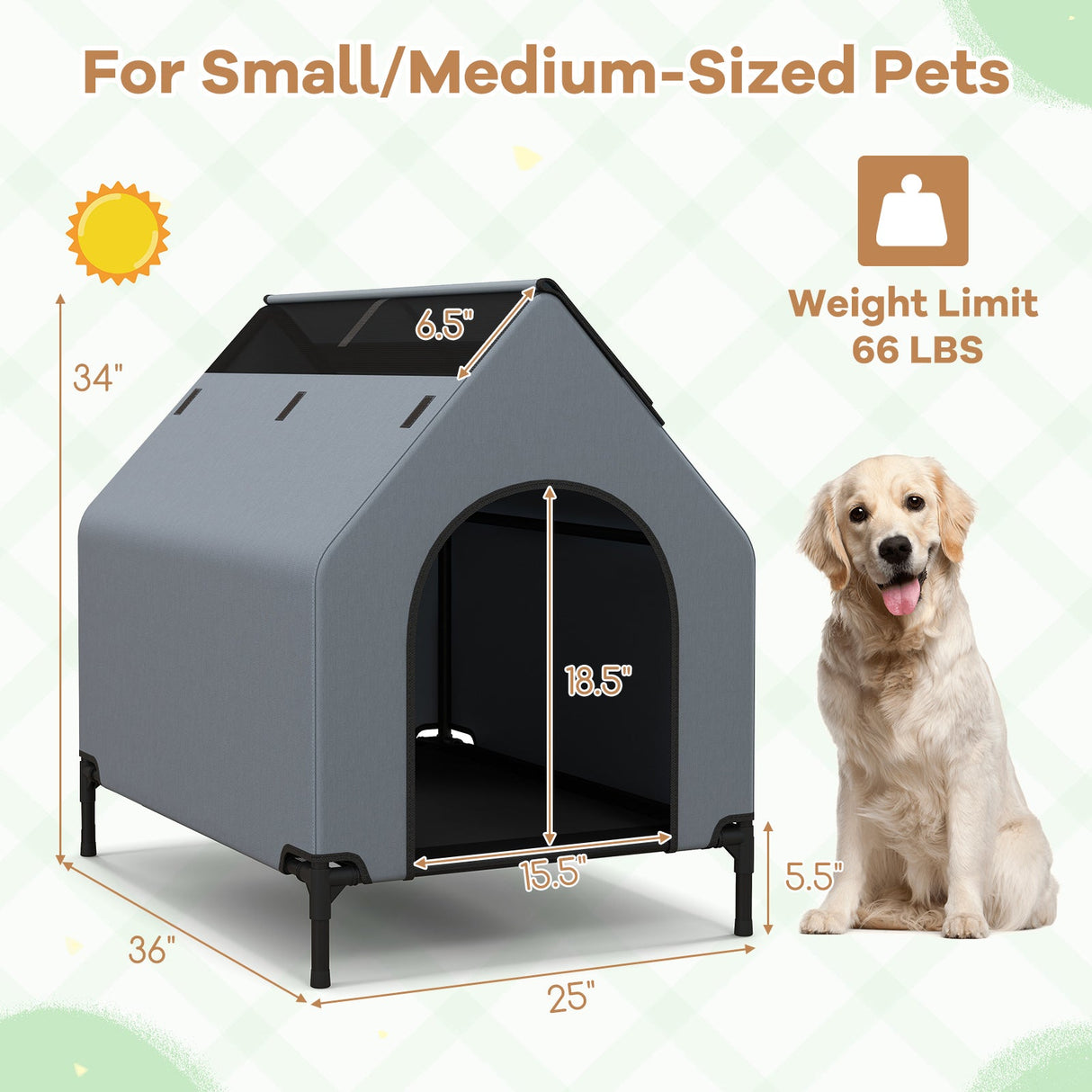 Casa exterior elevada para mascotas grande/mediana/pequeña con ventanas ventiladas