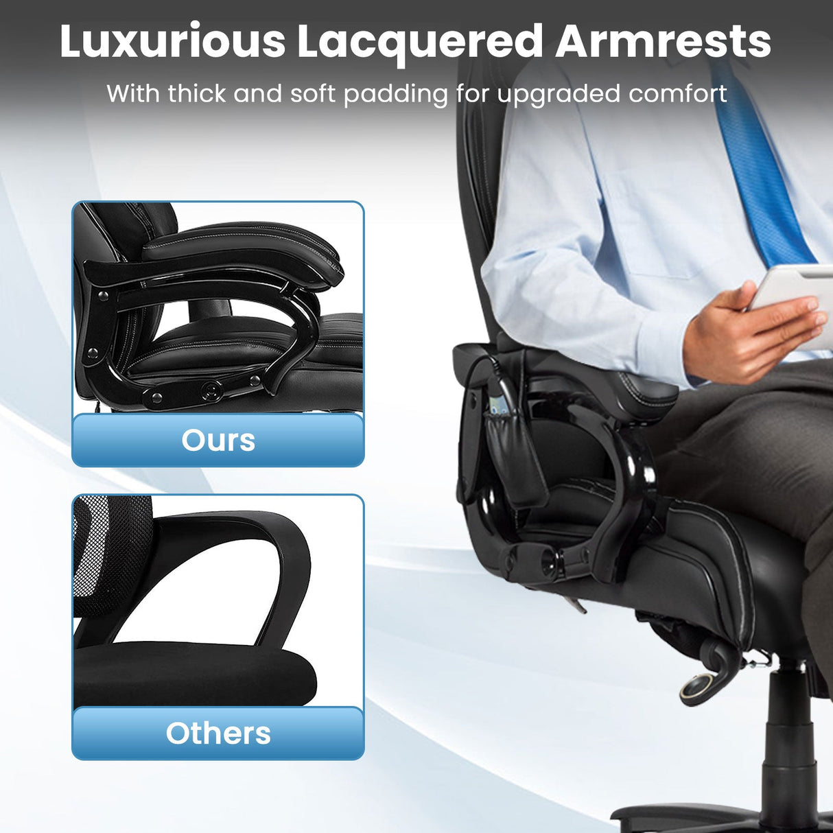 Sillón de oficina de masaje de cuero sintético Big & Tall de 400 lb - Negro