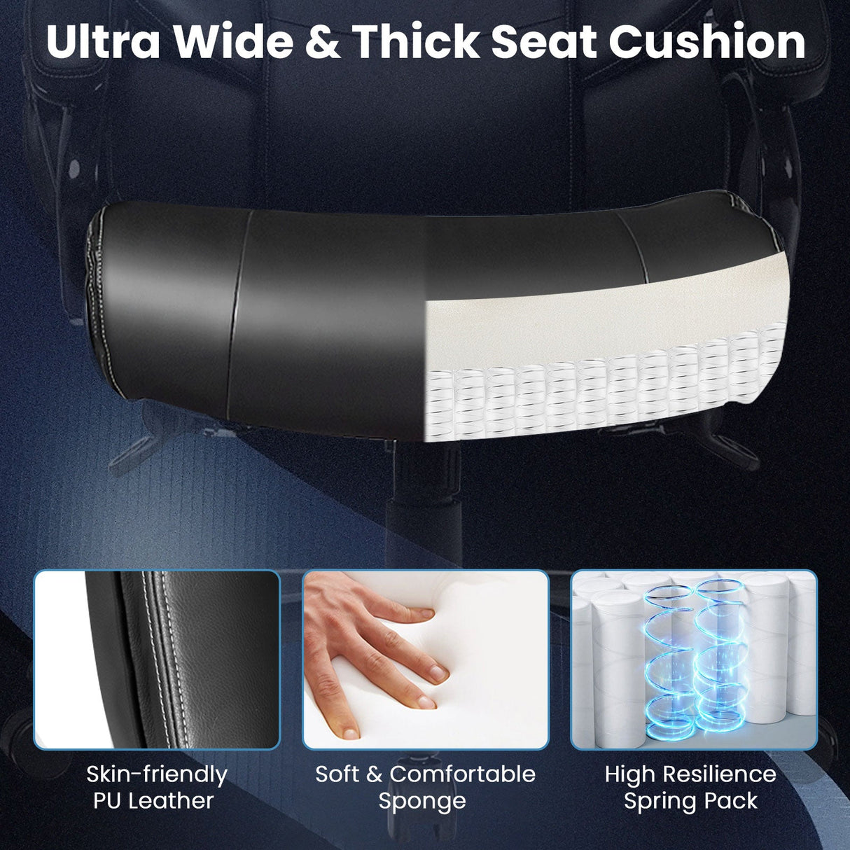 Sillón de oficina de masaje de cuero sintético Big & Tall de 400 lb - Negro