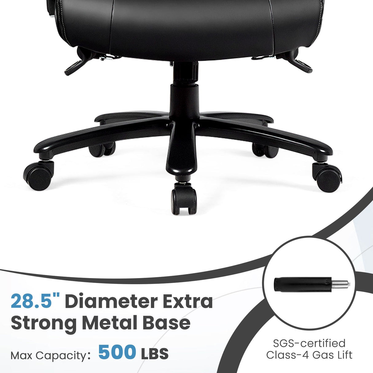 Sillón de oficina de masaje de cuero sintético Big & Tall de 400 lb - Negro