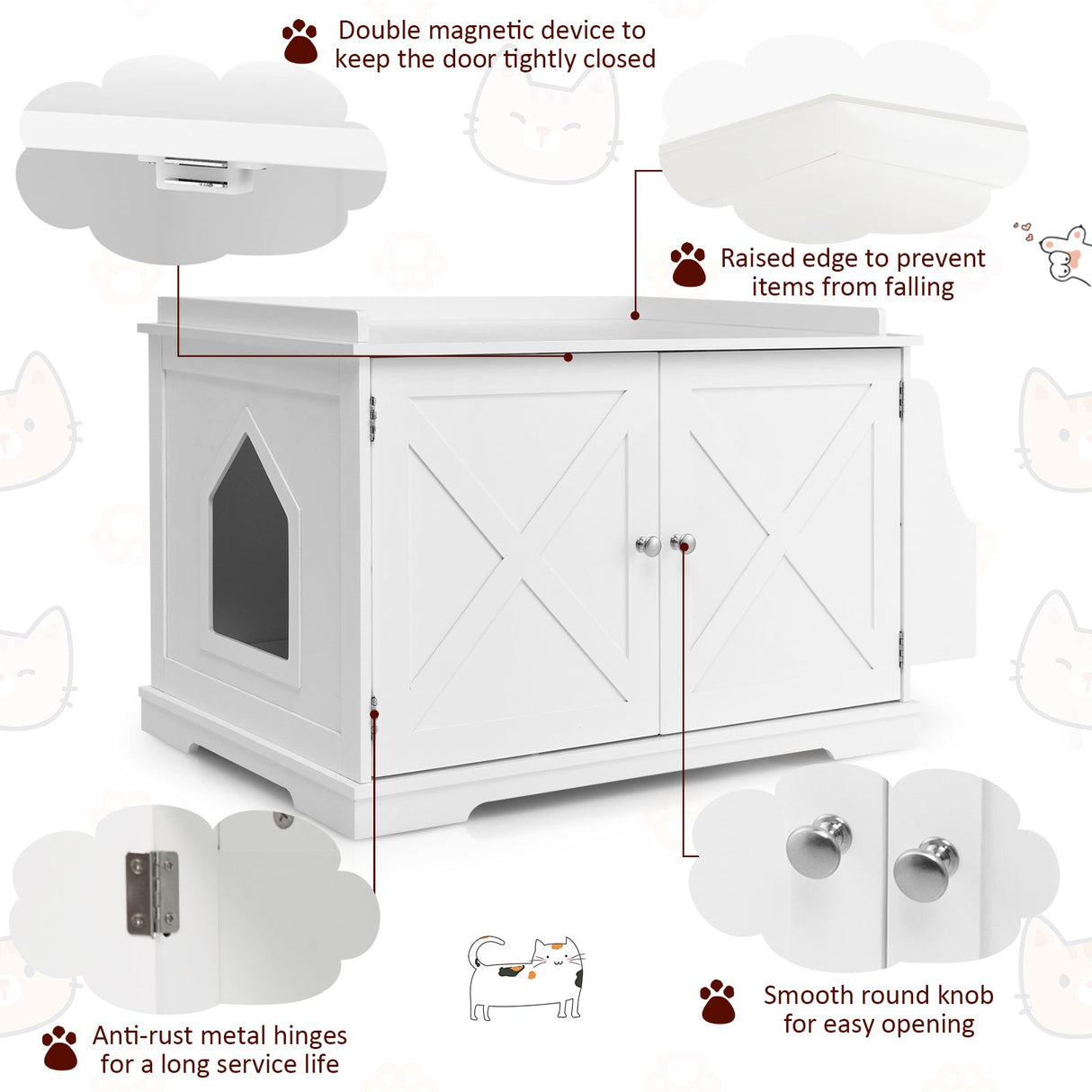 Large Wooden Cat Litter Box Enclosure with the Storage Rack