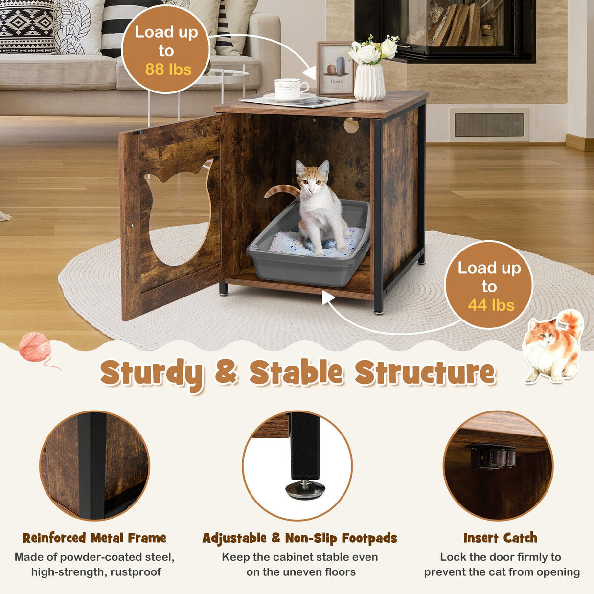 Arenero para gatos con puerta y orificio de ventilación - Marrón