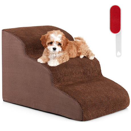 Escalones Antideslizantes de 3 Peldaños para Perros con Esponja de Alta Densidad y Huellas de Pata de Silicona - Gris