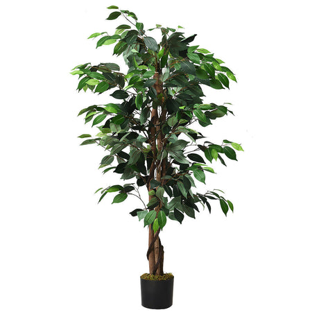 Árbol de Ficus Artificial de Seda de 4 pies con Troncos para Interior/Exterior